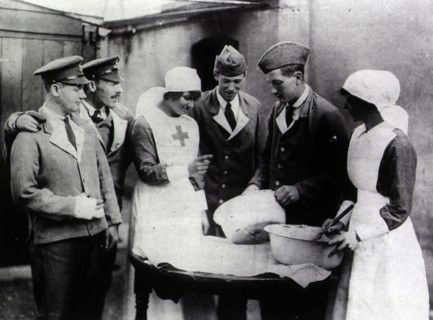 Patients helping nurses in the kitchen s