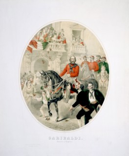People cheering as Giuseppe Garibaldi rides into Naples
