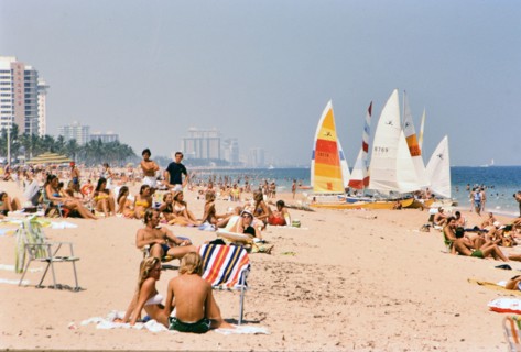 Tourists relaxing on a South Florida beach