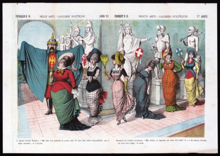 Belle arti-gallerie politiche Beaux arts galeries politiques ca. 1879 - Italian political cartoon by Grossi