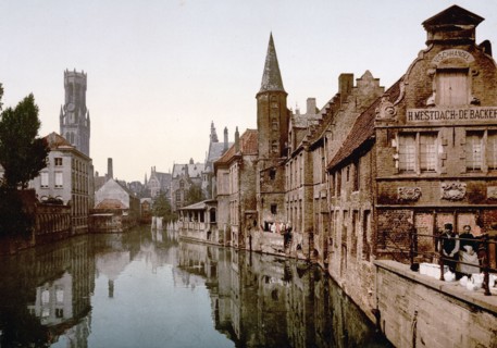 Canal and Belfry, Bruges, Belgium ca. 1890-1900