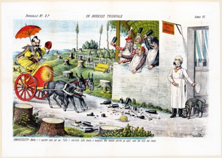 1800s Italian Political Cartoon by Agusto Grossi - Un ingresso trionfale ca. 1878