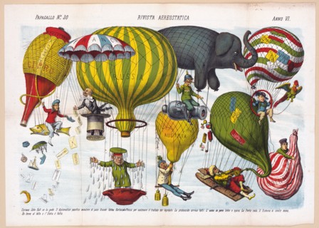 1800s Italian Political Cartoon by Agusto Grossi - Rivista aerostatica ca. 1878