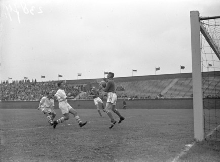September 27, 1947 - 1940s Soccer Match - Zeeburgia against VSV / VSV goalkeeper Akkerman ball in hands