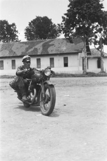 Motorcycling exercises; Date April 1947; Location Bandung, Indonesia, Dutch East Indies