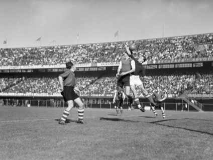 1940s Soccer Match - Feyenoord against Sparta 3-2. Feyenoord goalkeeper in action ca. October 1947