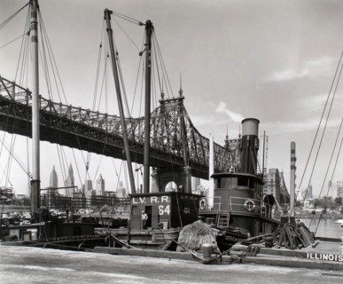 1930s New York City - Queensboro Bridge: Long Island City, Queens, looking southwest from pier at 41st Road, Queens ca. 1937