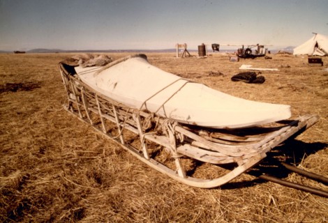 Seal hunting kayak on sled 6/18/1973