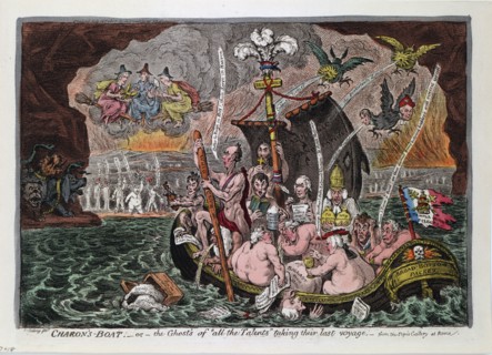 Charon's Boat - or - the Ghosts of 'all the Talents' taking their last voyage, - from the Pope's Gallery at Rome ca. 1807, James Gillray engraver