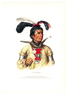 Antique Native American Print - drawing of a Winnebago ca. 1843