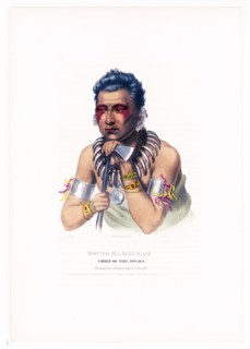 Antique Native American Print - Young Ma-Has-Kah, chief of the Ioways ca. 1837