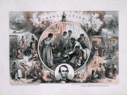 Thomas Nast's celebration of the emancipation of Southern slaves with the end of the Civil War.