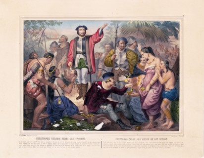 Christophe Colomb parmi les Indiens / Christopher Columbus among the Indians (printed 1850-1900)