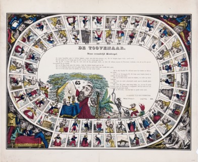 Vintage Dutch game board - De toovenaar, nieuw vermakelijk kinderspel / te Amsterdam, bij de Erve Wijsmuller ca. 1850-1860