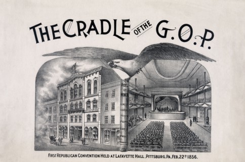 The cradle of the G.O.P. First Republican convention held at LaFayette Hall, Pittsburgh, PA, Feb. 22d 1856