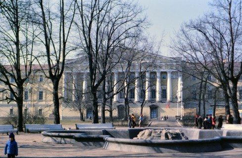 People enjoying a cool spring day in a major city in Russia in late 1970s (1978)