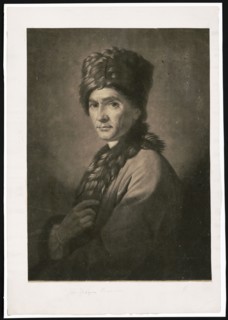 Jean-Jacques Rousseau, half-length portrait, facing left with right hand on chest, wearing fur-trimmed coat and hat ca. 1766