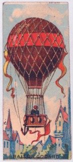 Collecting card shows an ascending balloon with one person on board. ca 1860-1900 - Ballon Godard H.L.