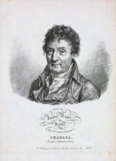 Head-and-shoulders portrait of French balloonist Jacques Alexandre César Charles, who made the first flight in a hydrogen balloon, Dec. 1, 1783
