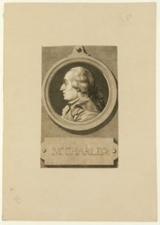 Head-and-shoulders profile portrait of French balloonist J.A.C. Charles, who made the first flight in a hydrogen balloon, Dec. 1, 1783