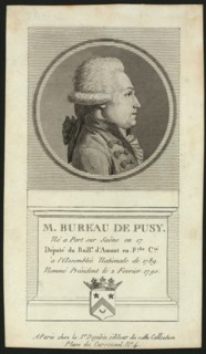 Head-and-shoulders profile portrait of Jean Xavier Bureaux de Pusy. created 1790-1850