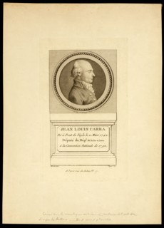 Head-and-shoulders profile portrait of Jean-Louis Carra. -Jean Louis Carra, né à Pont de Veyle le 11 mars 1742, député du Dépt. de Saône et Loire, à la Convention nationa