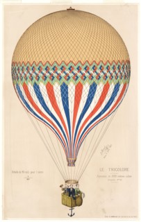 Le tricolore - Print shows the French Le Tricolore balloon in the colors of the French flag with three passengers Paris June 6, 1874