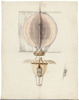 Proposed design for balloon utilizing sails for propulsion, Paris, 1783