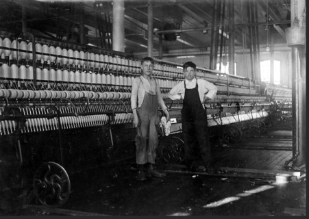 Interior of Wamsutta Mill, New Bedford, Mass. Wilfred, youngest boy, appears thirteen years, January 1912
