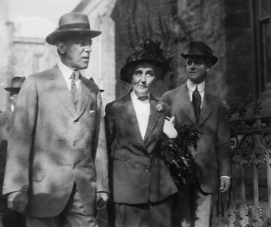 President Woodrow Wilson with his fiancée Edith Bolling Galt (1872-1961) in Princeton, New Jersey where he went to cast a vote in favor of the Woman Suffrage Amendment on October 19, 1915