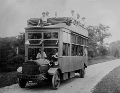 R.R. Conklin's double-decker auto bus ca. 1910-1915