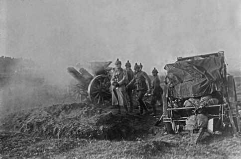 German soldiers firing field gun during World War I ca. 1914-1915