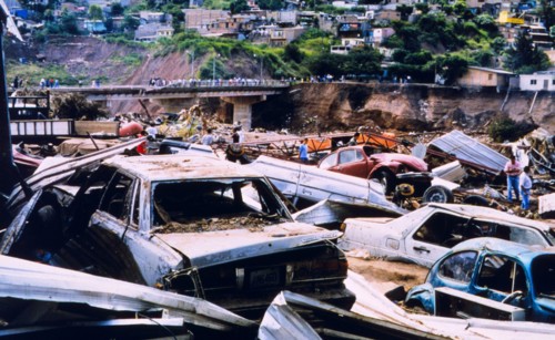 Flood damage along the Choluteca River caused by Hurricane Mitch - Tegucigalpa Honduras ca. November 1998