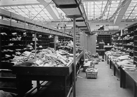 Unsorted mail at the Pennsylvania Terminal Post Office (General Post Office Building), now called the James A. Farley Building , located at 421 Eighth Avenue, New York City ca. 1914-1915