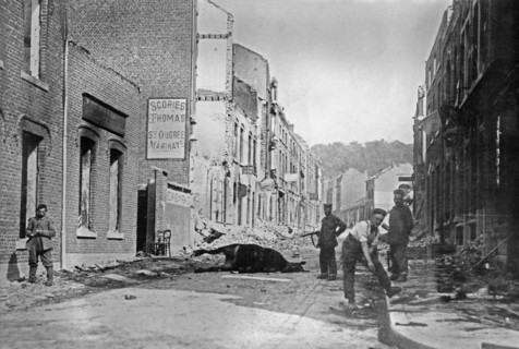 Ruins in Visé, Belgium, after destruction of town by German forces during World War I ca. August 1914