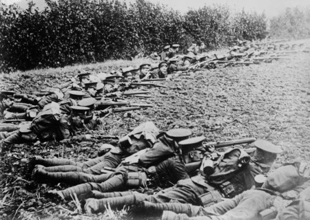 English infantry soldiers during World War I ca. 1914-1915