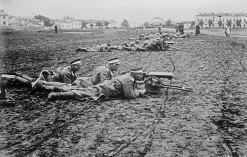 Soldiers with machine guns in Bulgaria, probably during World War I ca. 1914-1915