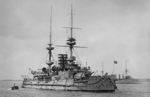 HMS Mars, a Royal Navy pre-dreadnought battleship of the Majestic class ca. 1910-1915