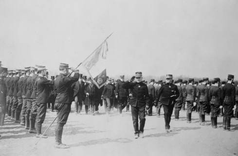 French officers saluting colors during WW I ca. 1914-1915