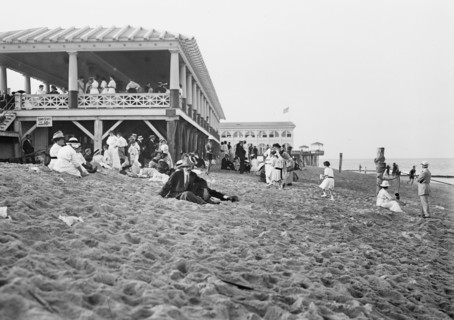 People enjoying a day on the beach in Asbury Park, NJ ca. 1910-1915