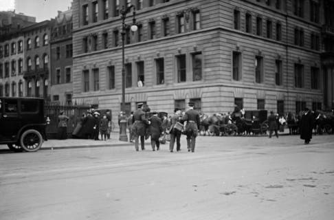 Newspaper photographers arrested in Stuyvesant Square funeral of financier John Pierpont Morgan (1837-1913) which took place on April 14, 1913 in New York City