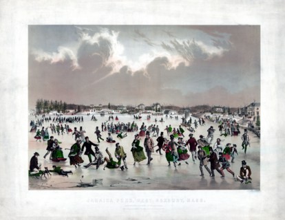 People ice skating on Jamaica Pond, West Roxbury, Massachusetts ca. 1859