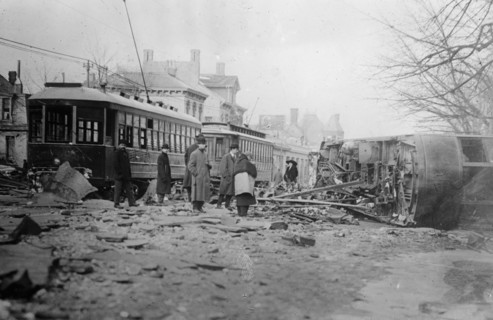 Streetcar capsized by flood during the Great Flood of Dayton in 1913