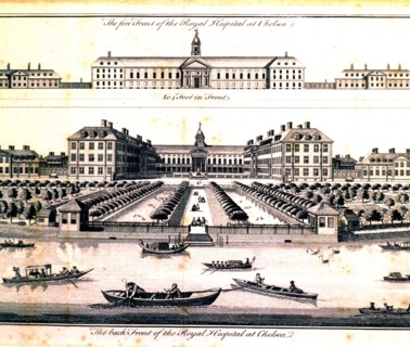 The forefront of the Royal Hospital at Chelsea ca. 1700s