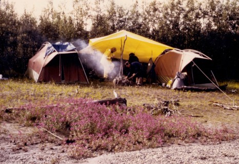 Alaska Camping - N Fork of the Koyukuk River fireweed blooming in foreground 7/21/1973