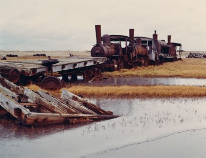 September 1972 - Old abandoned railroad engine near abandoned village of Solomon Alaska
