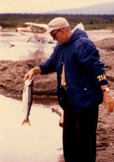 7/4/1973 - Fishing at Brooks Camp, between Naknek and Brooks Lakes, Alaska