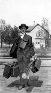 Hydrologic Engineer Loaded with Field Equipment ca. 1920