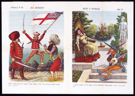 Casi imprevisti Palpiti d' attualità (Italian political cartoon by Grossi) ca. 1878