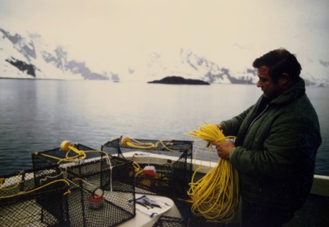 May 1973 - Fishmerman setting his shrimp pots, Aialik Bay, Kenai Fjords, Alaska